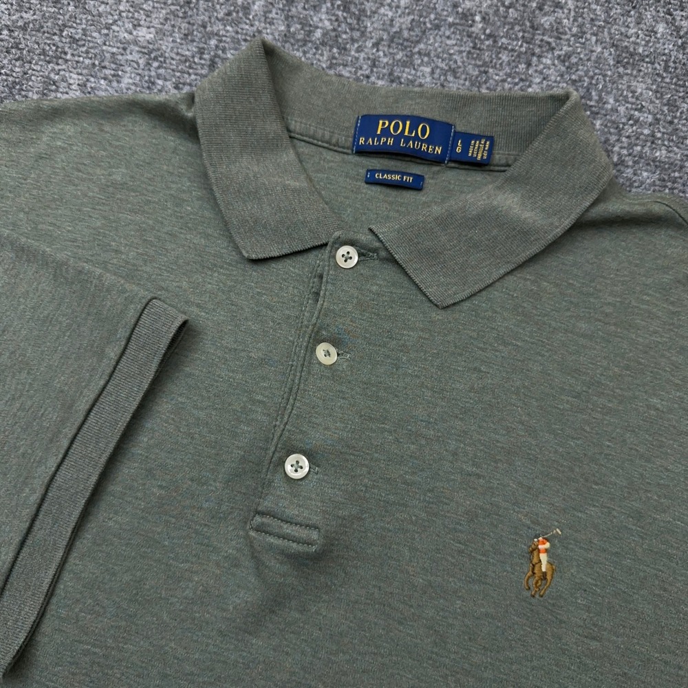 Polo Ralph Lauren Performance Polo Men's Large Green Classic Fit Flesh Pony Golf